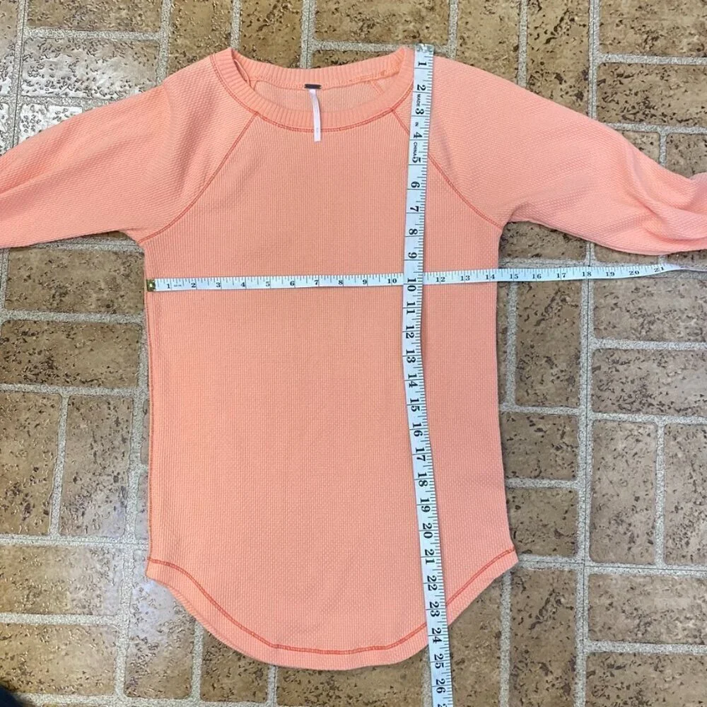 Free People Orange Thermal Waffle Knit Crochet Sweater Sleeve Top